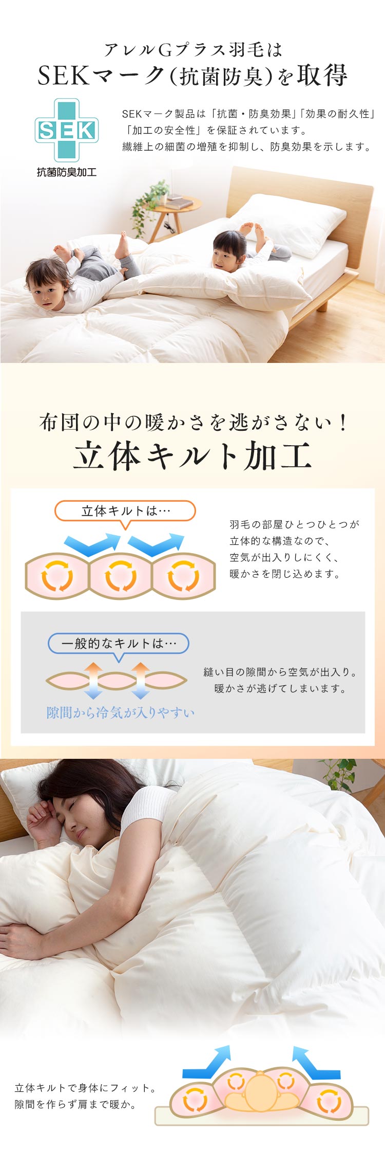 羽毛布団 シングルロング WGD93% 400dp 1.0kg ベージュ 【直送】 【代引き不可】11