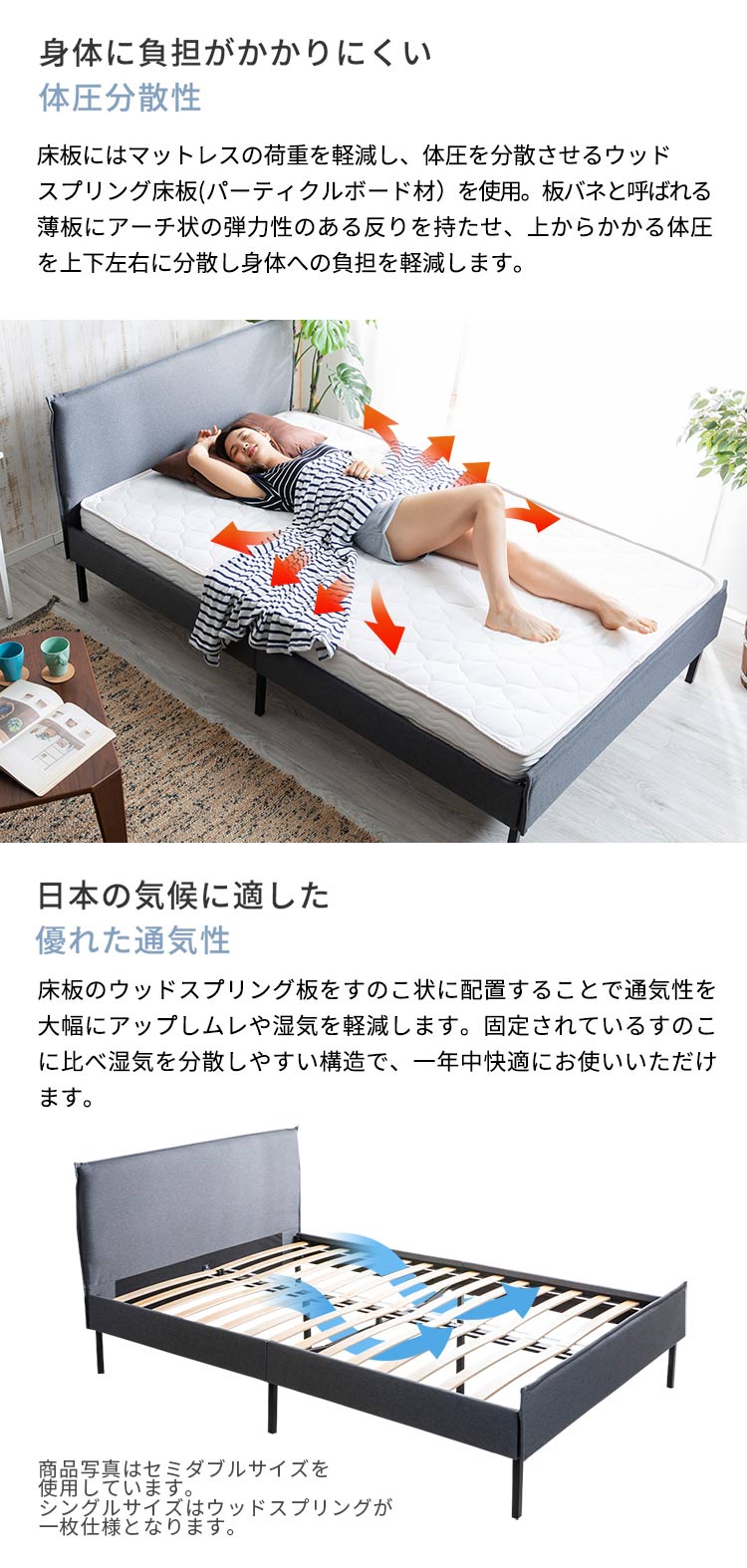 ベッド シングル ファブリックフレーム BDMF-S グレー6