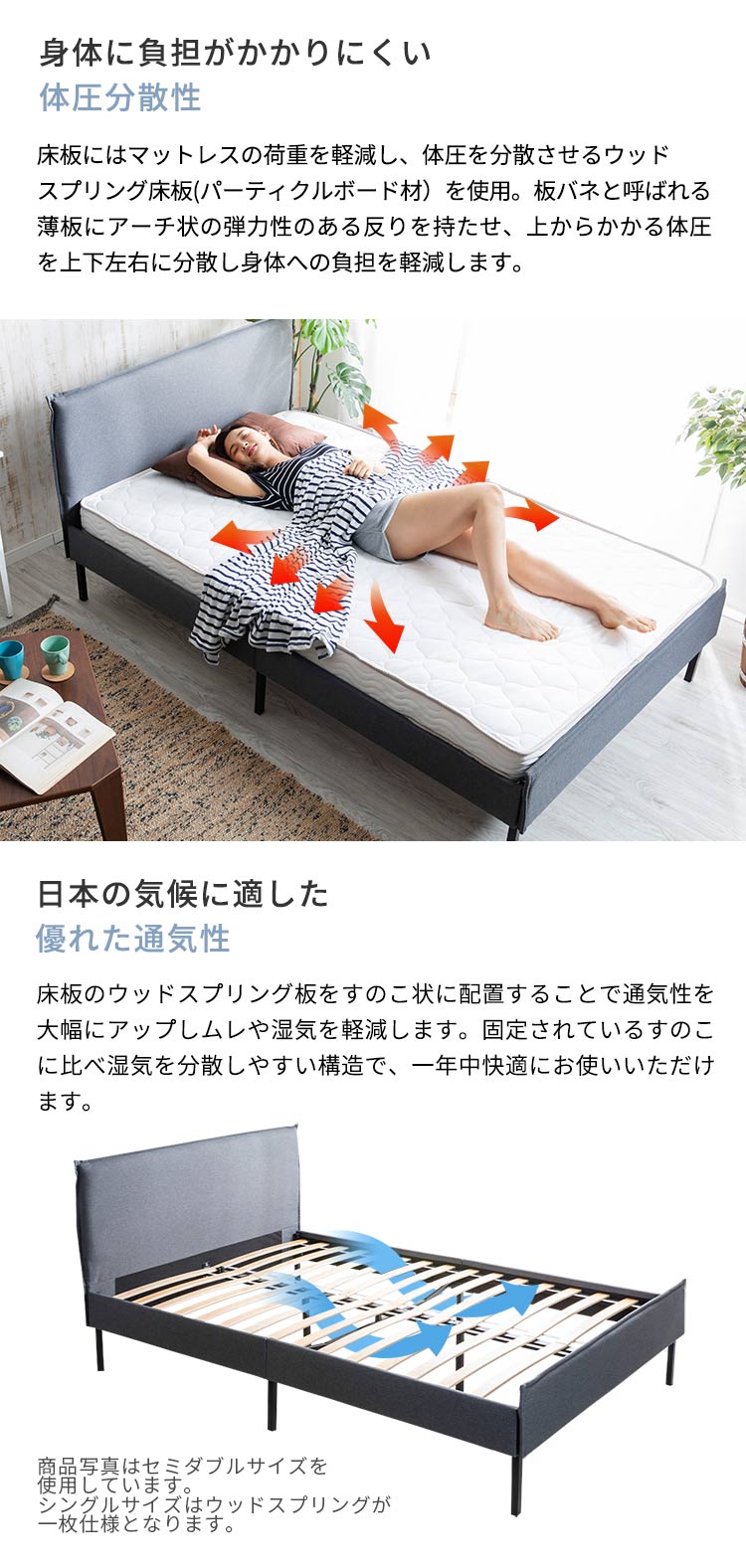 ファブリックベッドフレーム SD グレー BDMF-SD 6