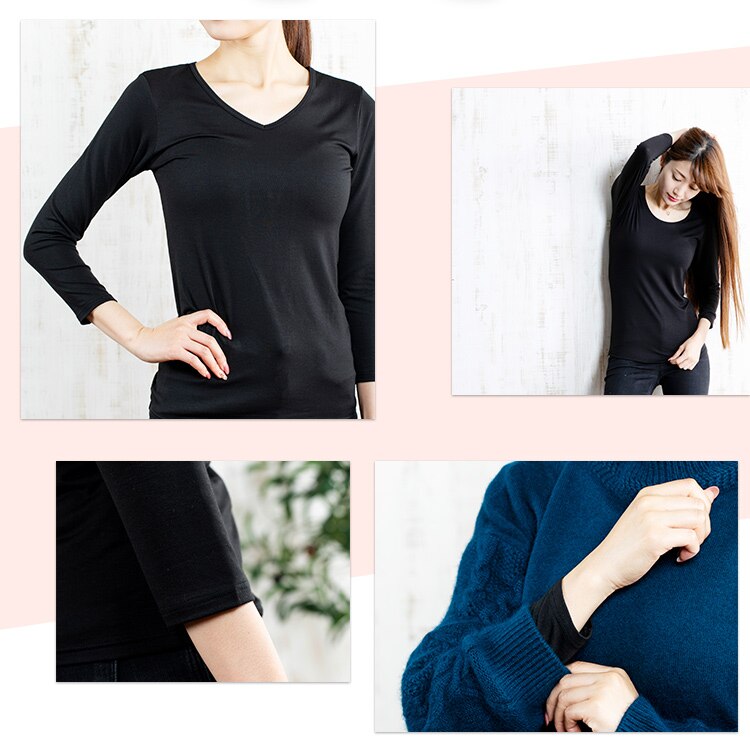 【メール便】レディース吸湿発熱インナー8分丈 Uネック ブラック IHRL8U Mサイズ【代引き不可】2