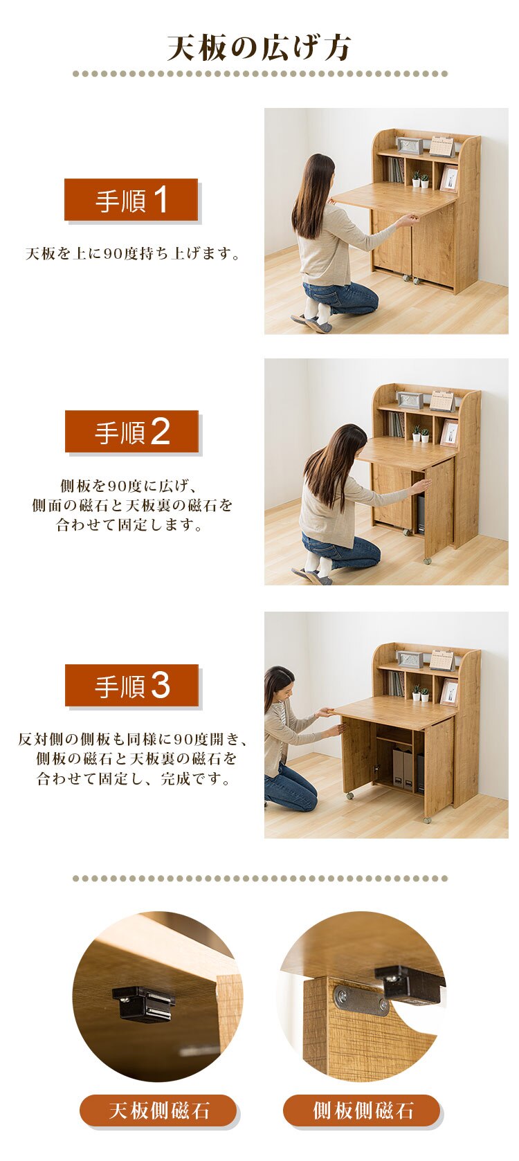 ライティングデスク WDSK-79 ブラウン（BN）3