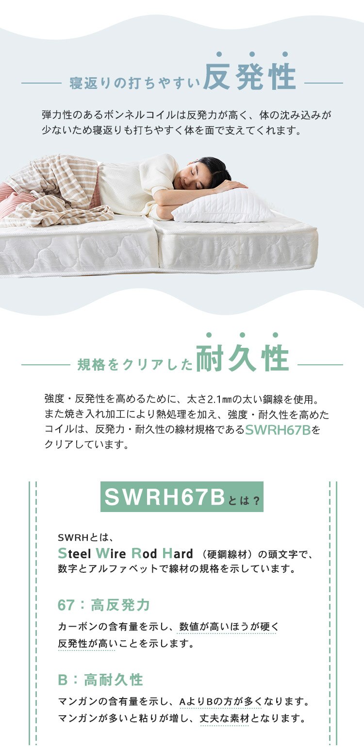 マットレス シングル 三つ折り ボンネルコイル 厚さ17cm TBN-S5