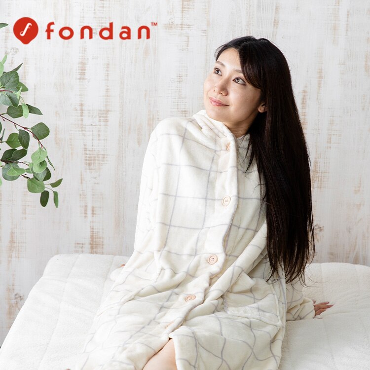 fondan 着る毛布 115cm丈 プレミアムマイクロファイバー フード付き 洗濯可 グリッドブラック&times;グレー 8