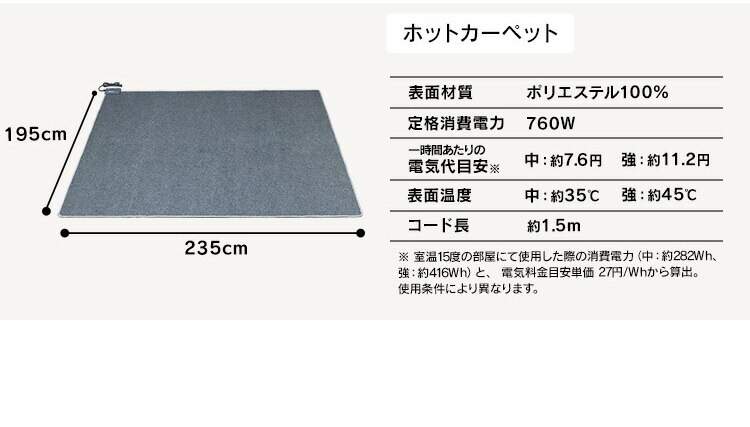 ホットカーペット+シャギーラグ 200&times;250cm SGR-2025 全5色10