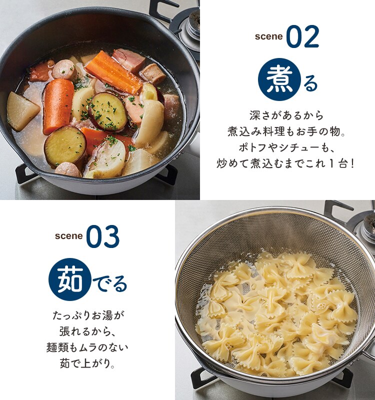 和平フレイズ 和平フレイズ マルチフライパン 24cm IH対応 深型 ガラス蓋 ザル付 ホワイト RB-2166  3