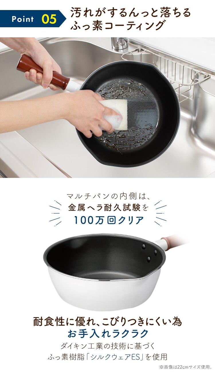 和平フレイズ 和平フレイズ マルチフライパン 24cm IH対応 深型 ガラス蓋 ザル付 ホワイト RB-2166  10