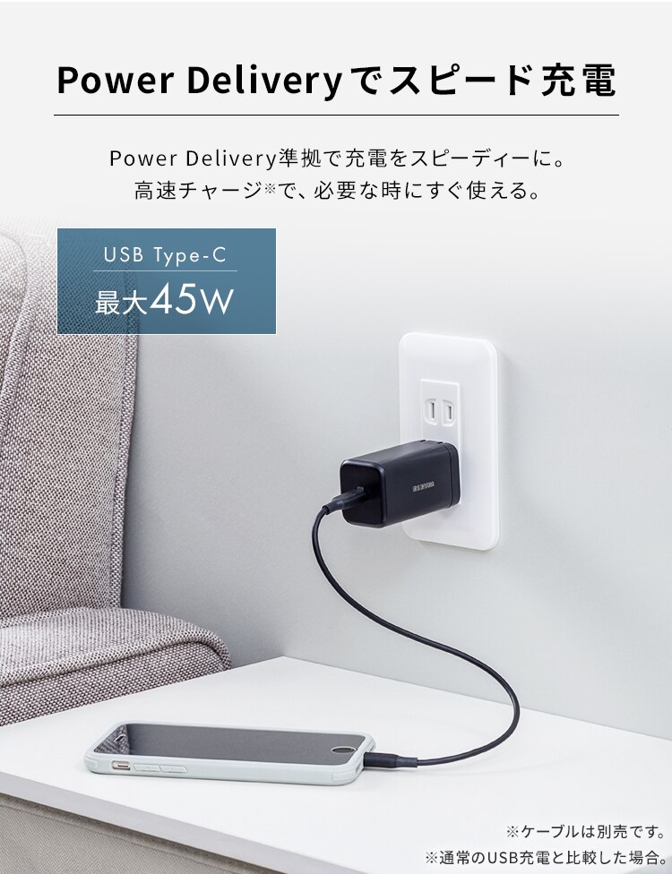  充電器 USB フルパワー スピーディー充電 IQC-C451 ブラック (Type-C) 1