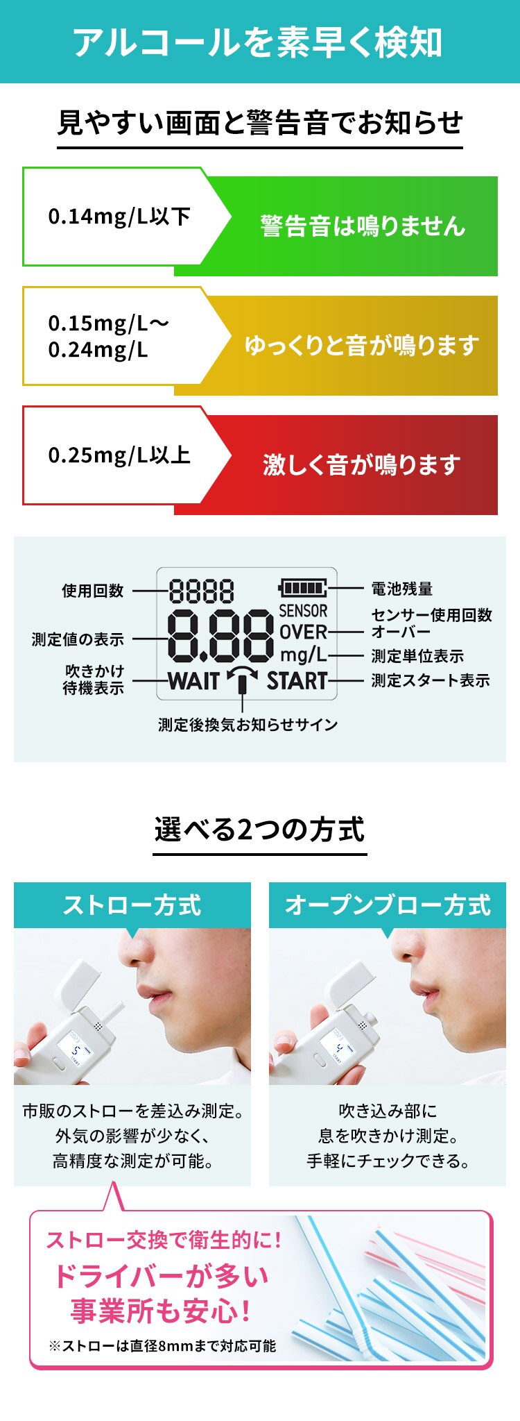 ポータブルアルコールチェッカー コンパクト TALC-2500A/WH ホワイト 3