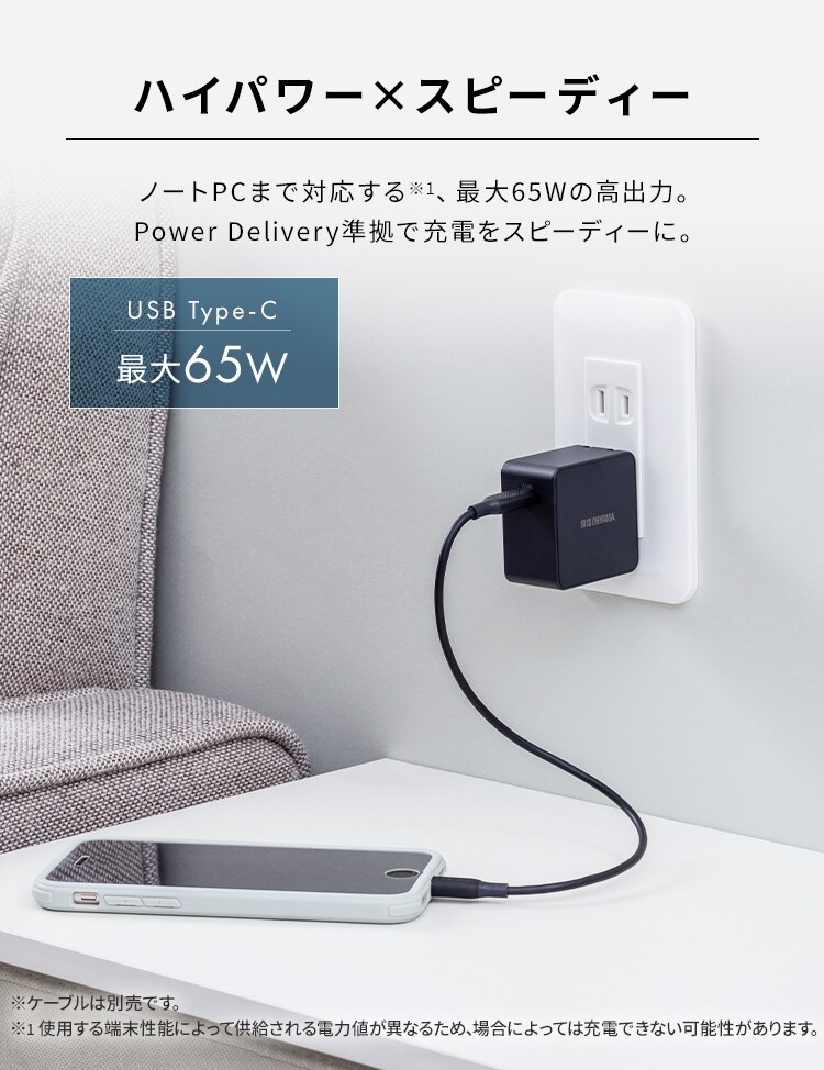 充電器 USB 高出力 IQC-C651 ブラック (Type-C) 1