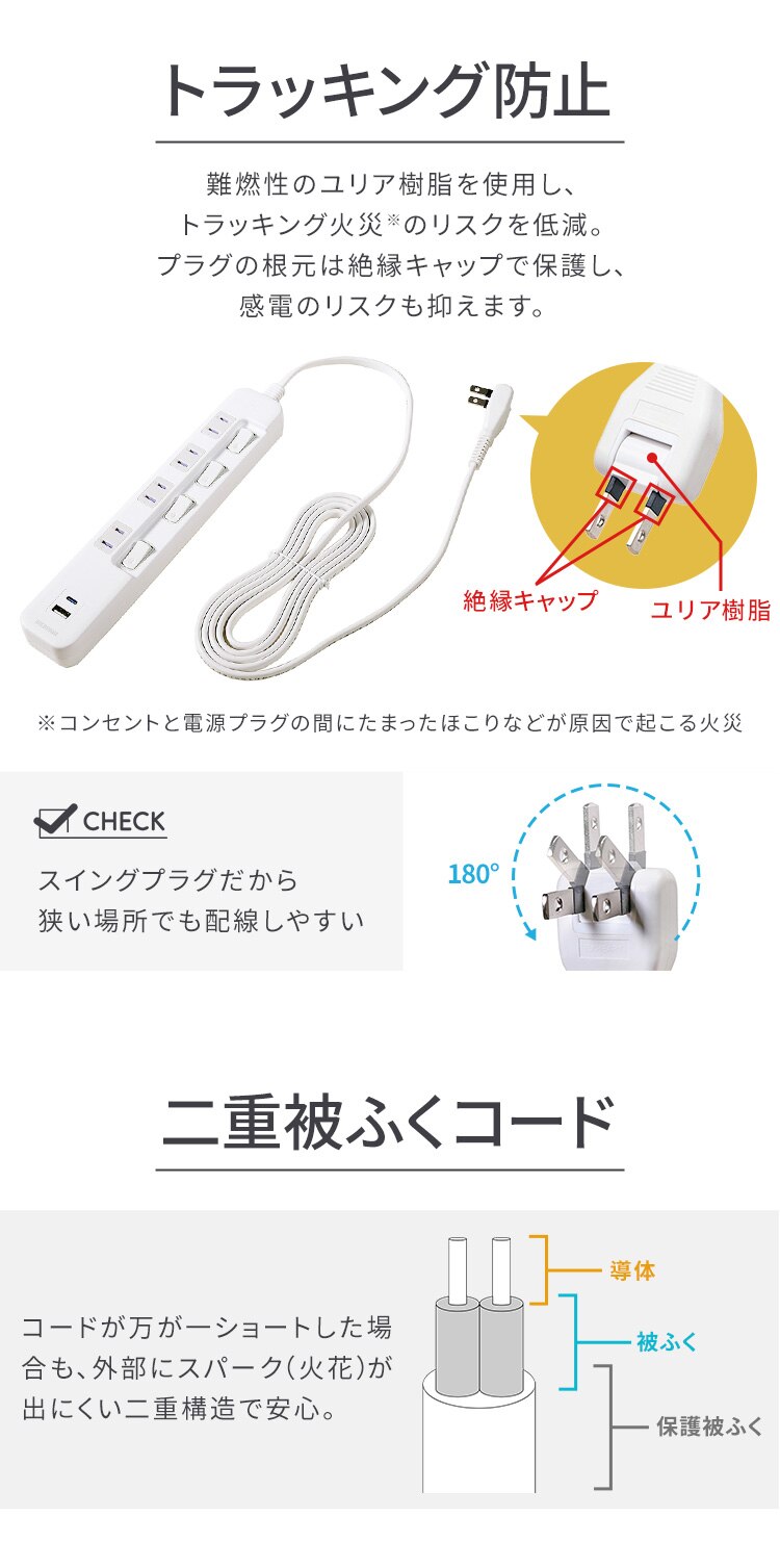 USB充電ポート付きタップ TPU-4S2AC-W アイリスオーヤマ5