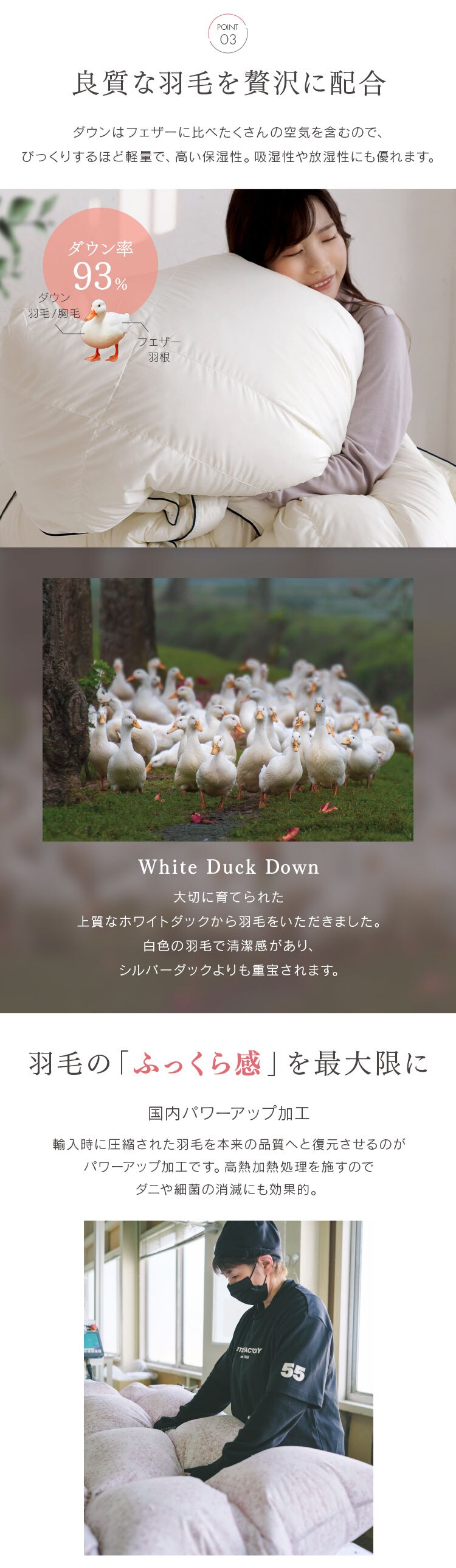 羽毛布団 シングルロング WDD93％ 440dp 0.7kg 超軽量 グレー3