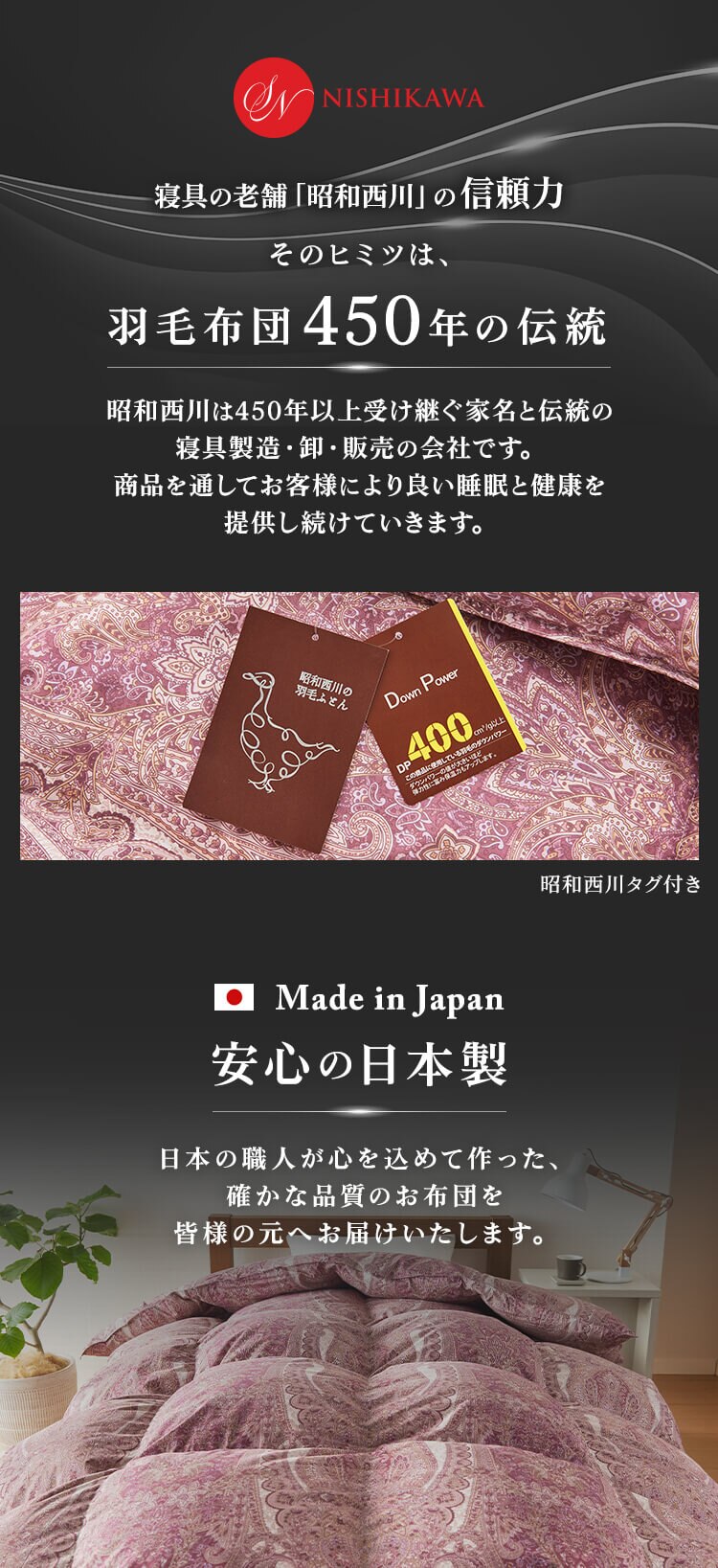 昭和西川 羽毛掛けふとん ハンガリーWGD93％ サテン3