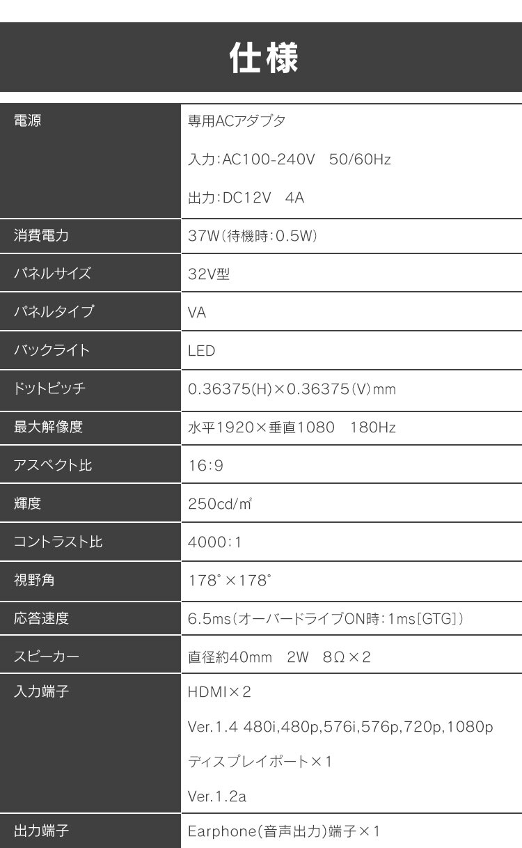 ゲーミングモニター 32V型 スピーカー内蔵 NB-IGM32B ブラック 14