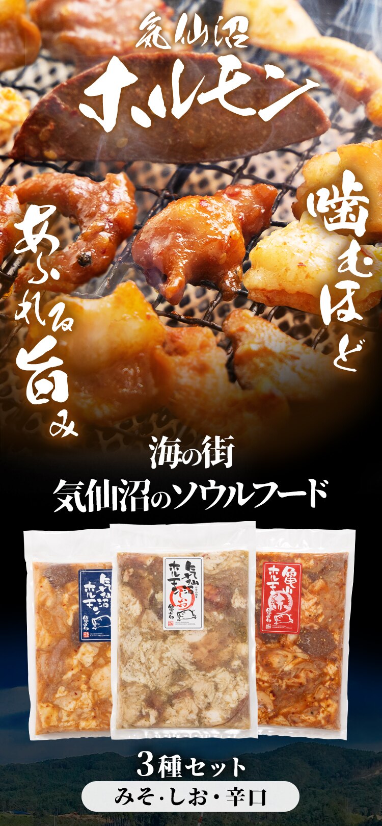 気仙沼ホルモン3種セット（みそ・しお・辛口） 【時間指定不可】【代引き不可】0