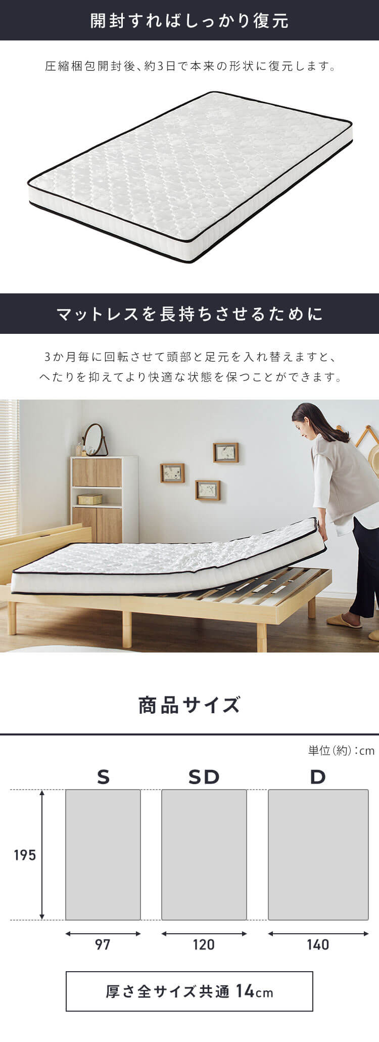 マットレス シングル ポケットコイル 厚さ14? ブラック  9
