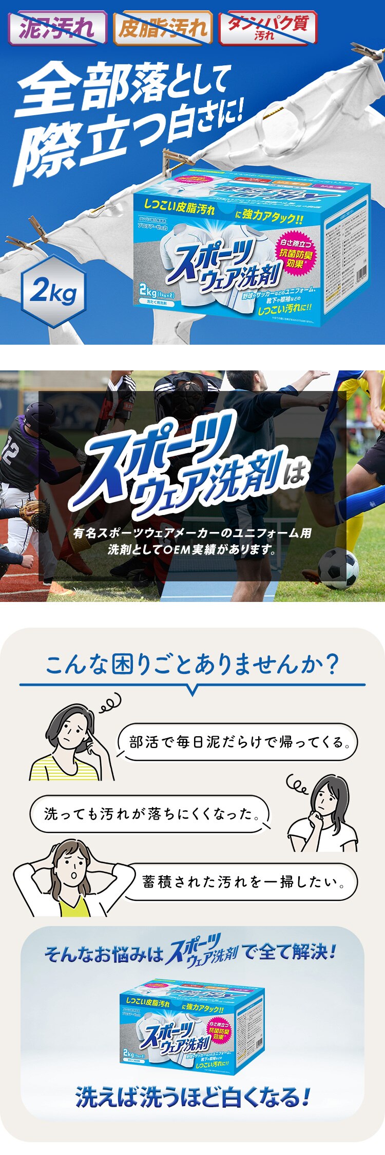 スポーツ衣類用洗剤 洗濯洗剤 抗菌プラス 2kg0