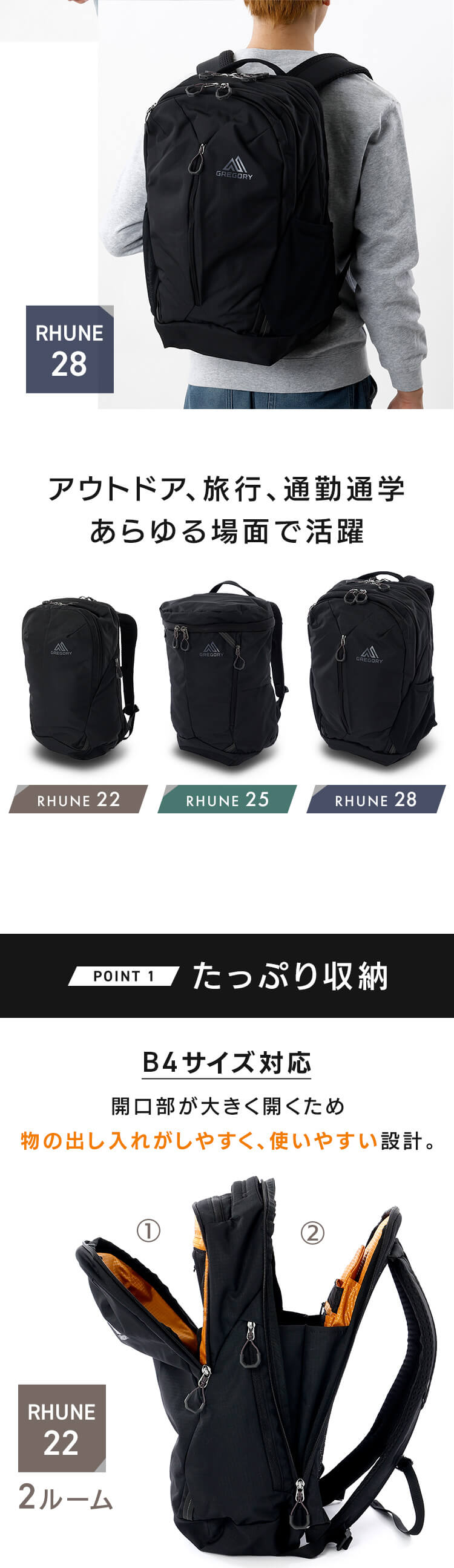 Gregory RHUNE 25 CARBON BLACK RHUNE 25【前払い不可】【代引き不可】【同梱不可】1