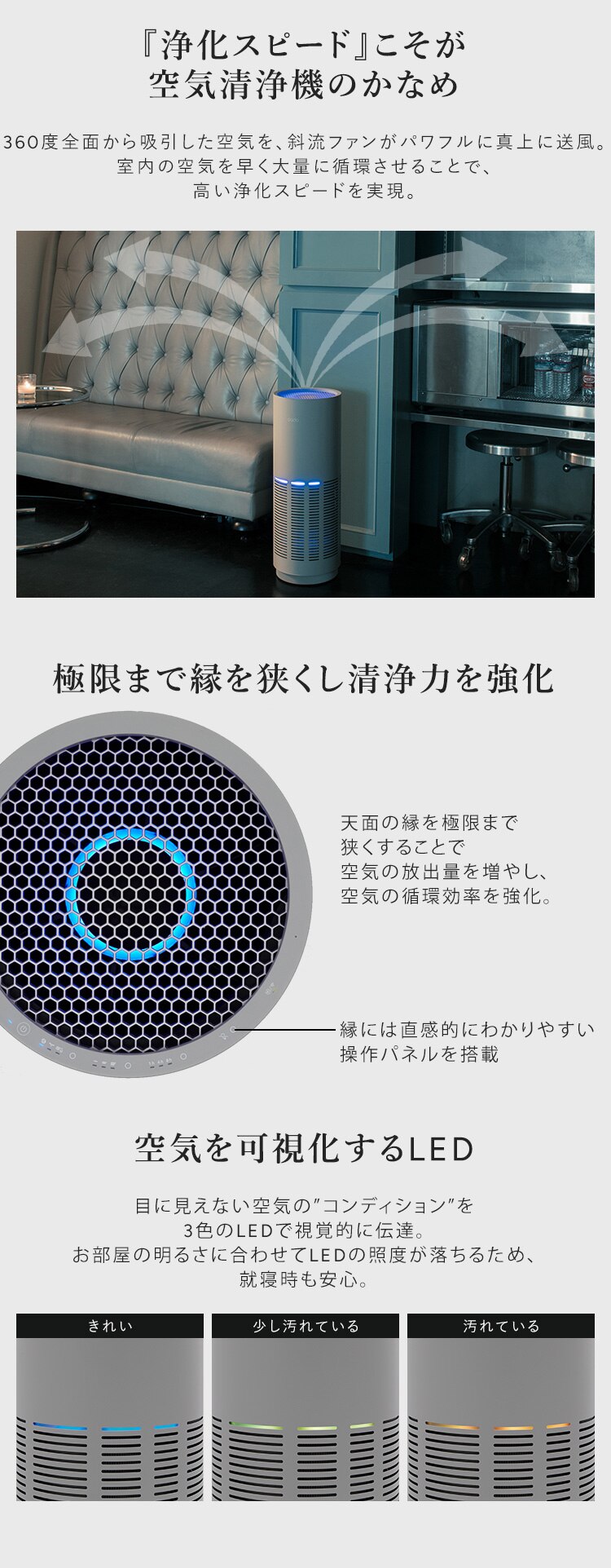 cado 空気清浄機（26畳） LEAF320i インディゴブラック3