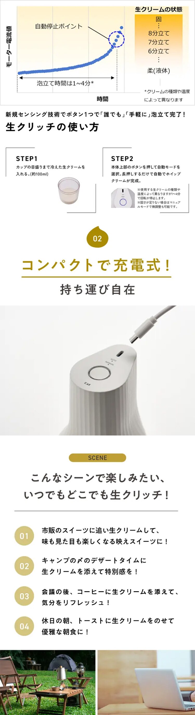 貝印 自動生クリームホイッパー 生クリッチ (namacrich) DK5150  ホワイト3