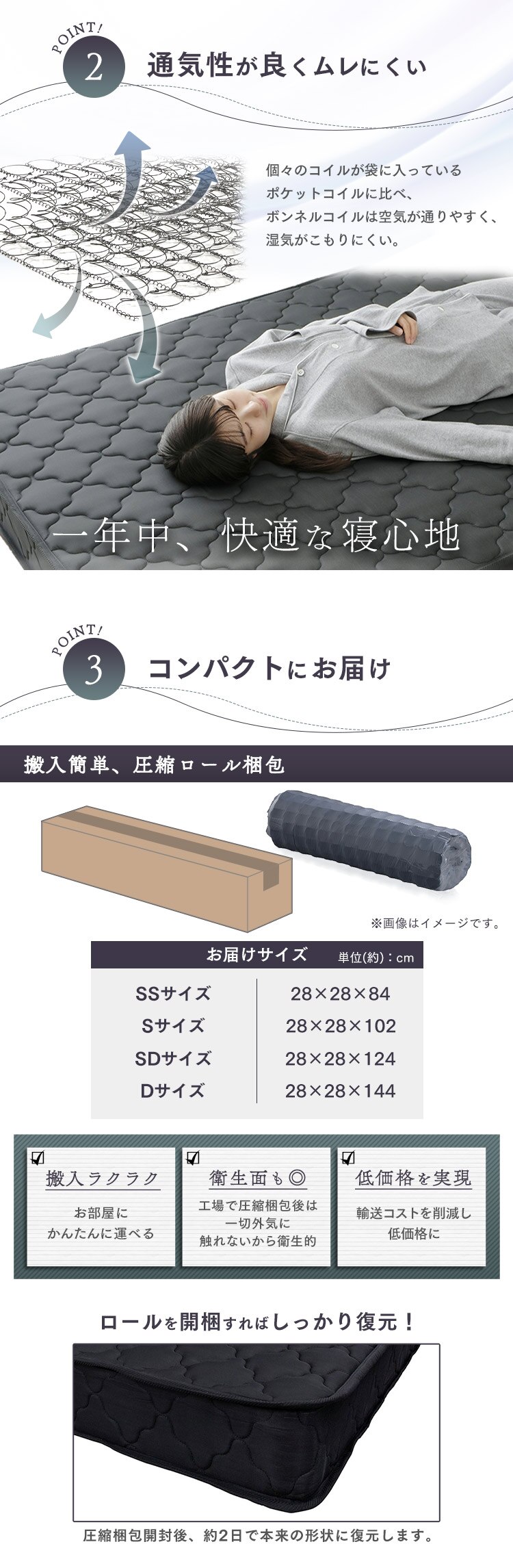 マットレス シングル ボンネルコイル 厚さ16.5 cm ホワイト  5