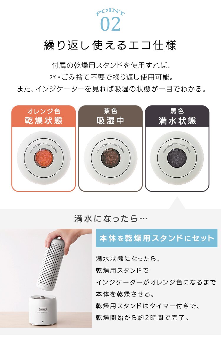 ラドンナ Toffyコンパクトリユース除湿器 HW-DH1-AW アッシュホワイト3