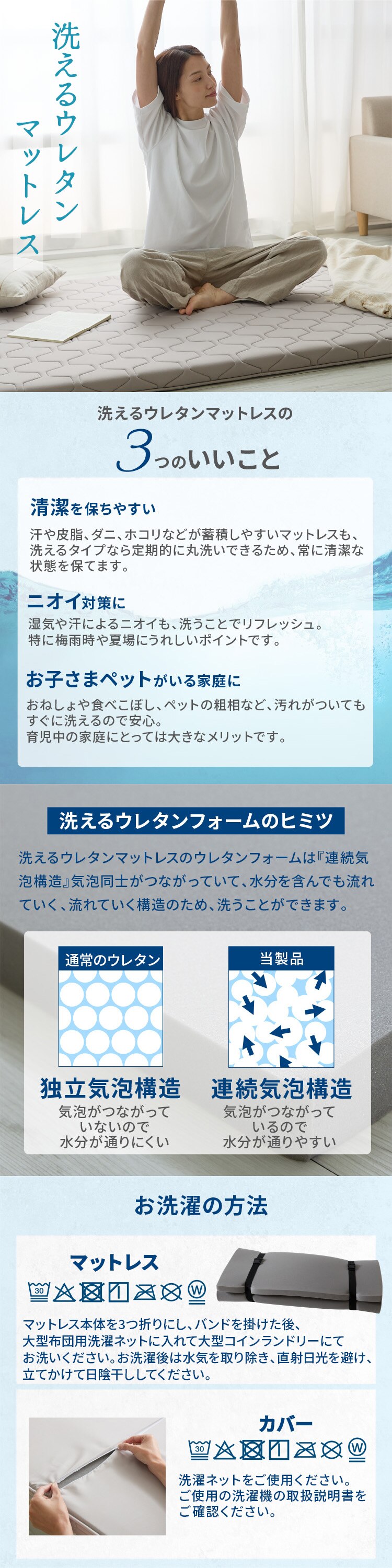 洗えるウレタンマットレス　セミダブル ライトグレー0