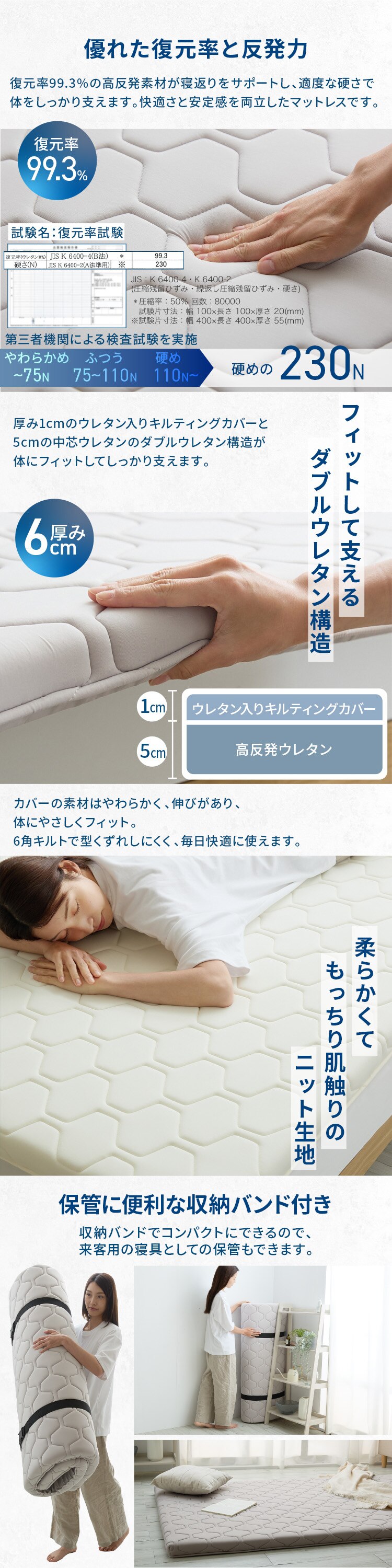 洗えるウレタンマットレス　セミダブル ライトグレー1