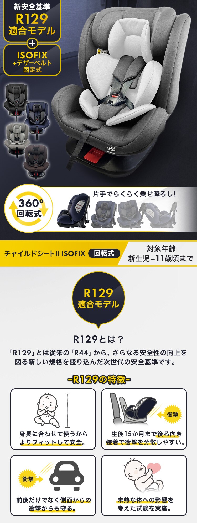 チャイルドシート ISOFIX回転式 1090311085 ダークブラック R1290