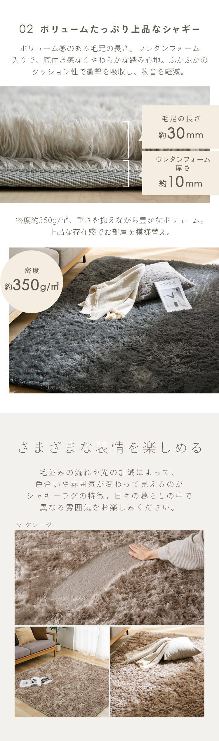 ラグ シャギーラグ ウレタン入り 抗菌防臭 防ダニ加工 130cm&times;185cm ベージュ SGY-13184