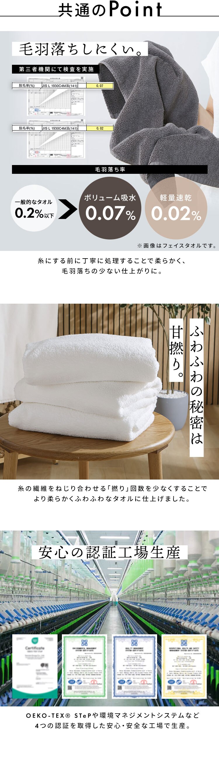 ボリューム吸水 バスタオル 4枚セット ホワイト【SYCP】3