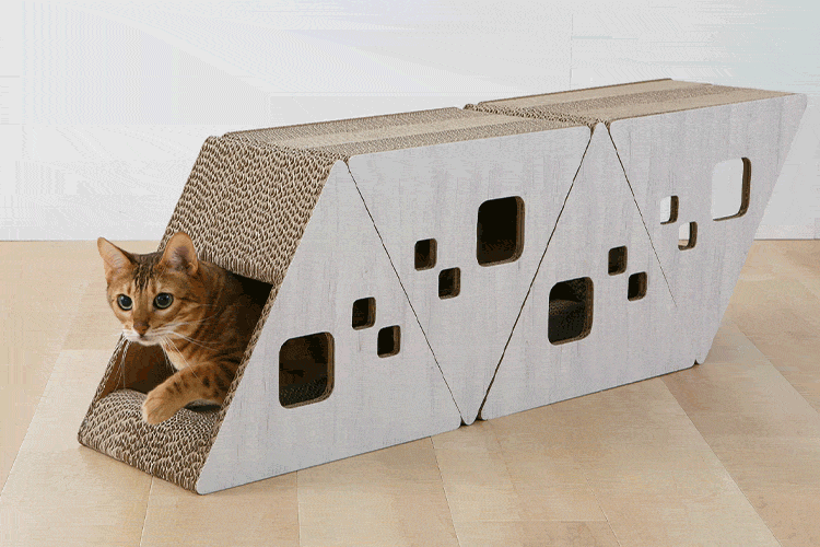 ダンボール製三角つめとぎ 木目（連結可能） ブラウン 爪とぎ キャットタワー0