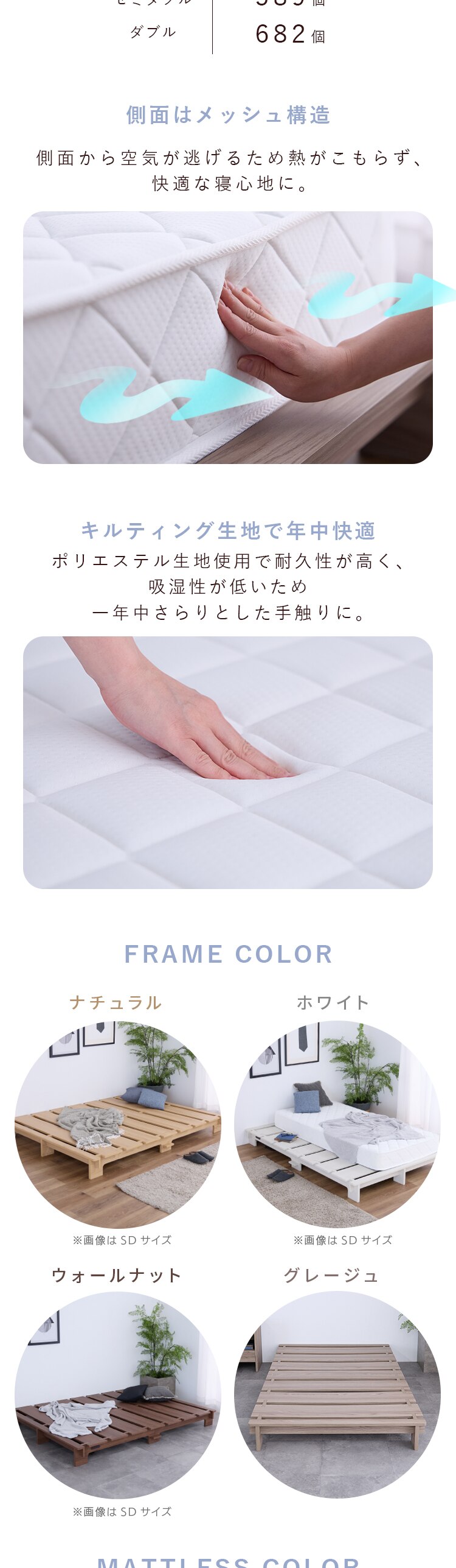 ステージベッド ポケットコイルマットレス セット SD グレージュ/(ボンネル)ホワイト5