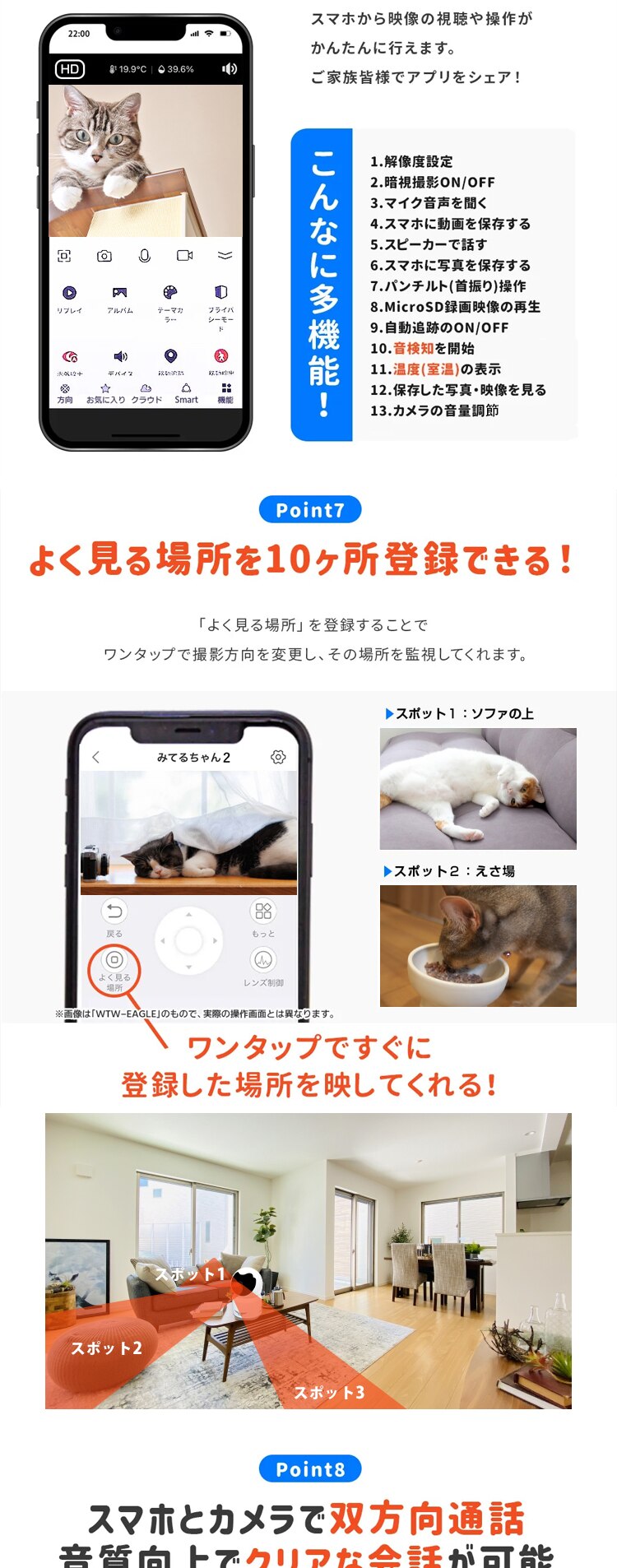 塚本無線 見守りカメラ ペットカメラ みてるちゃん猫 23 温度計 WTW-IPW268TTW-5 4