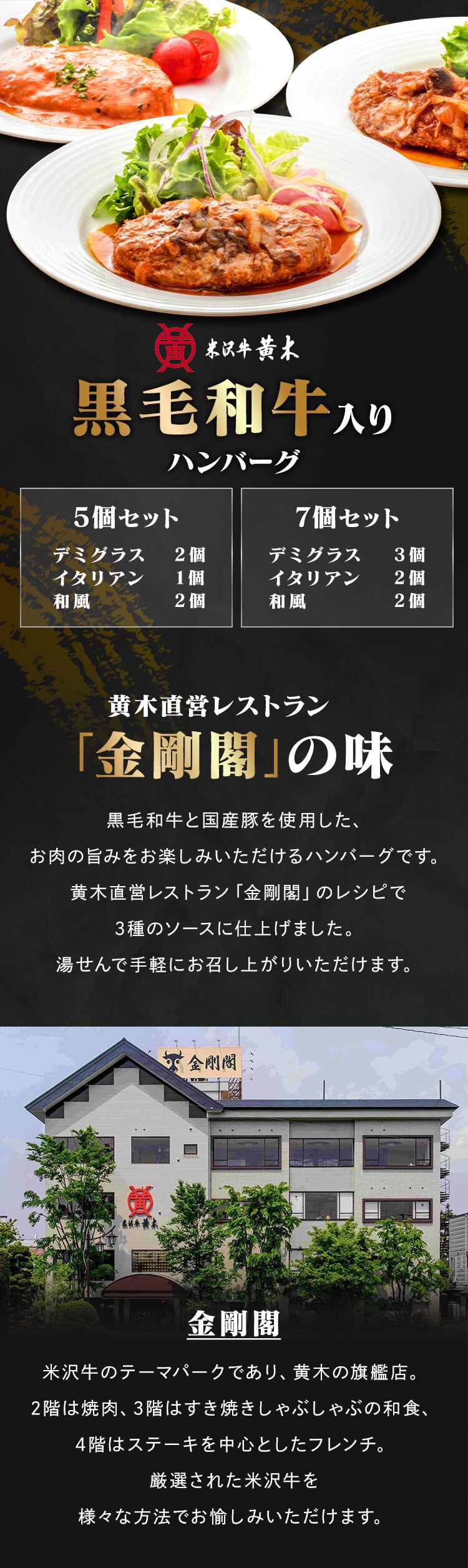 【5％OFFクーポン！】【米沢牛黄木】黄木の黒毛和牛入りハンバーグセット 7個 KH40J 【代引き不可】0
