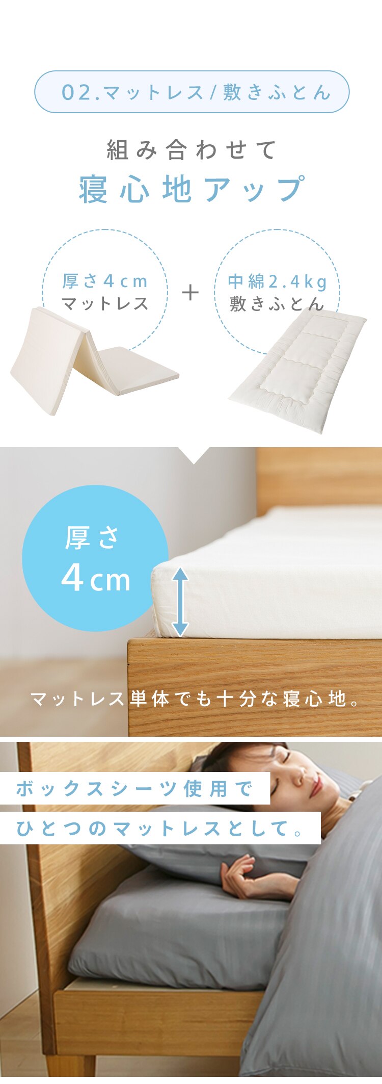 マットレス付き布団10点セット IRP1220-GR グレー3