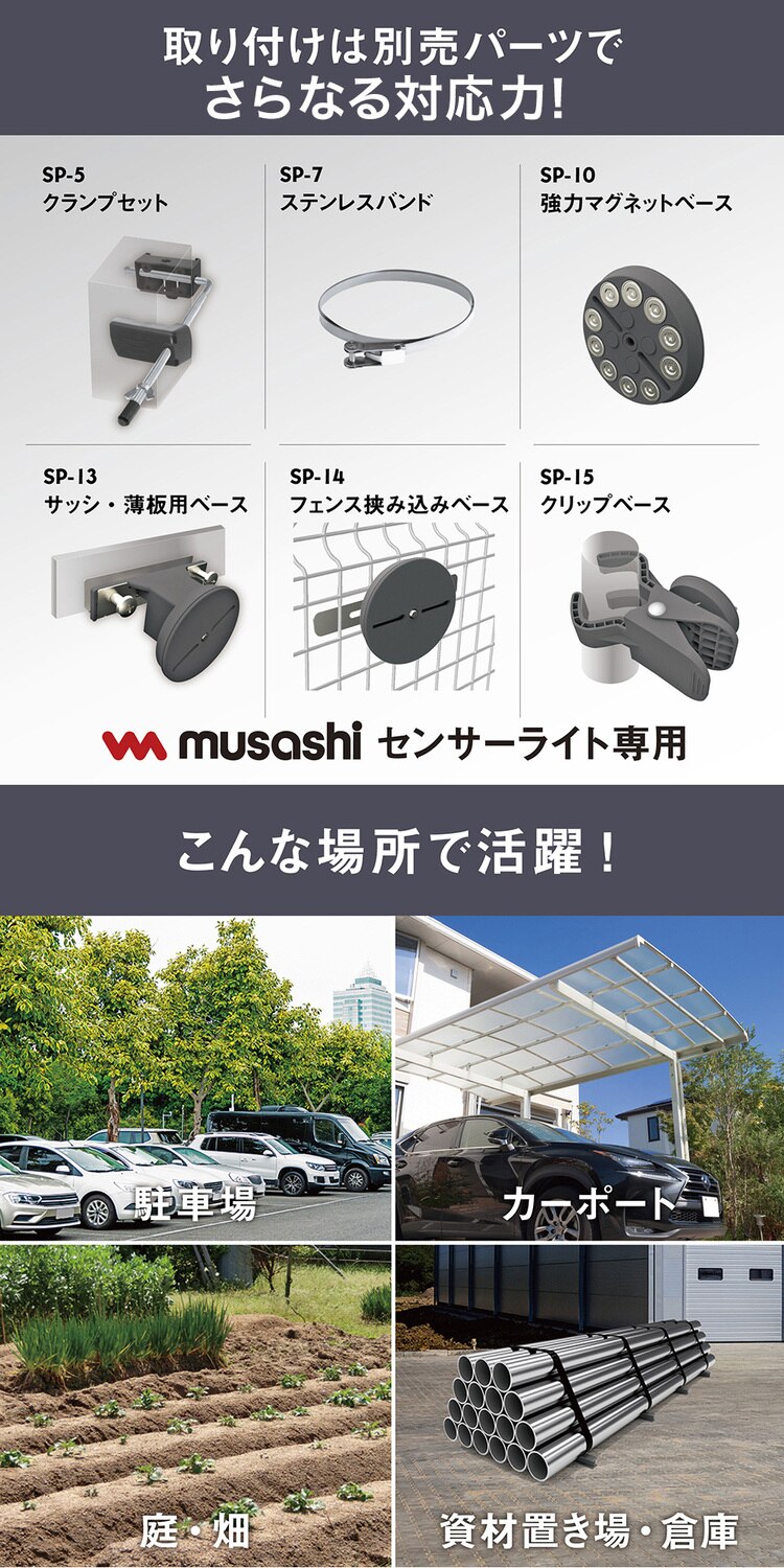 ３灯スライド型センサーライト　ソーラー式 ホワイト S-340L 2