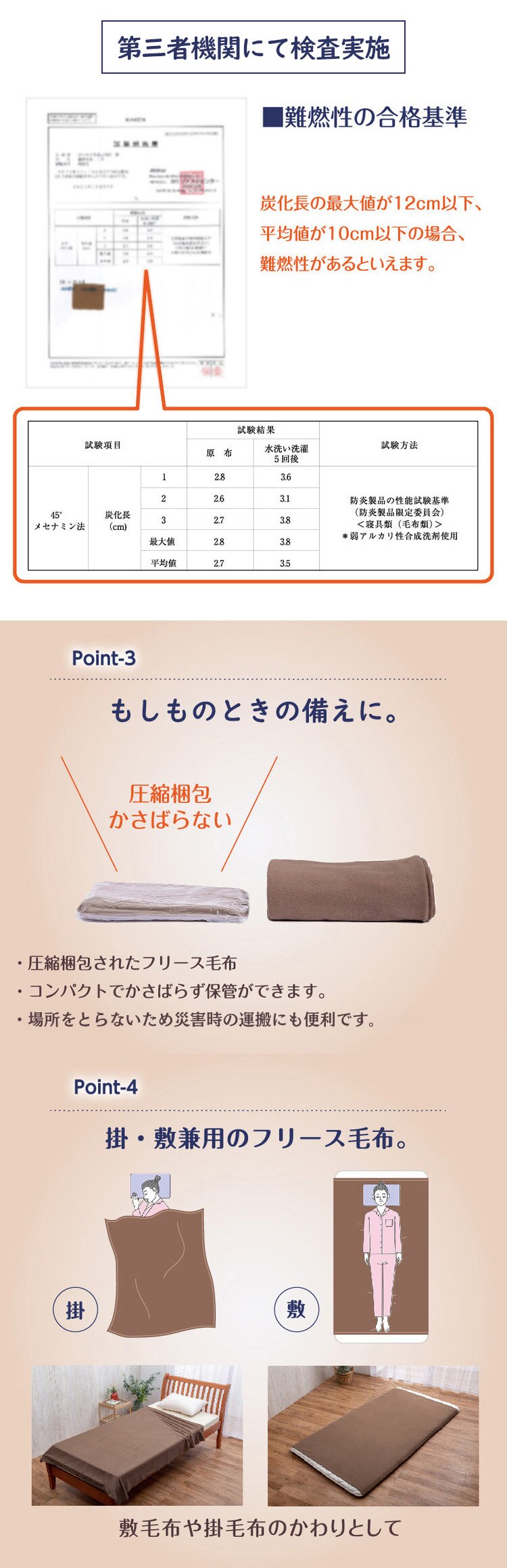 日本防炎協会認定　備蓄用難燃毛布 ブラウン 73-0287 1