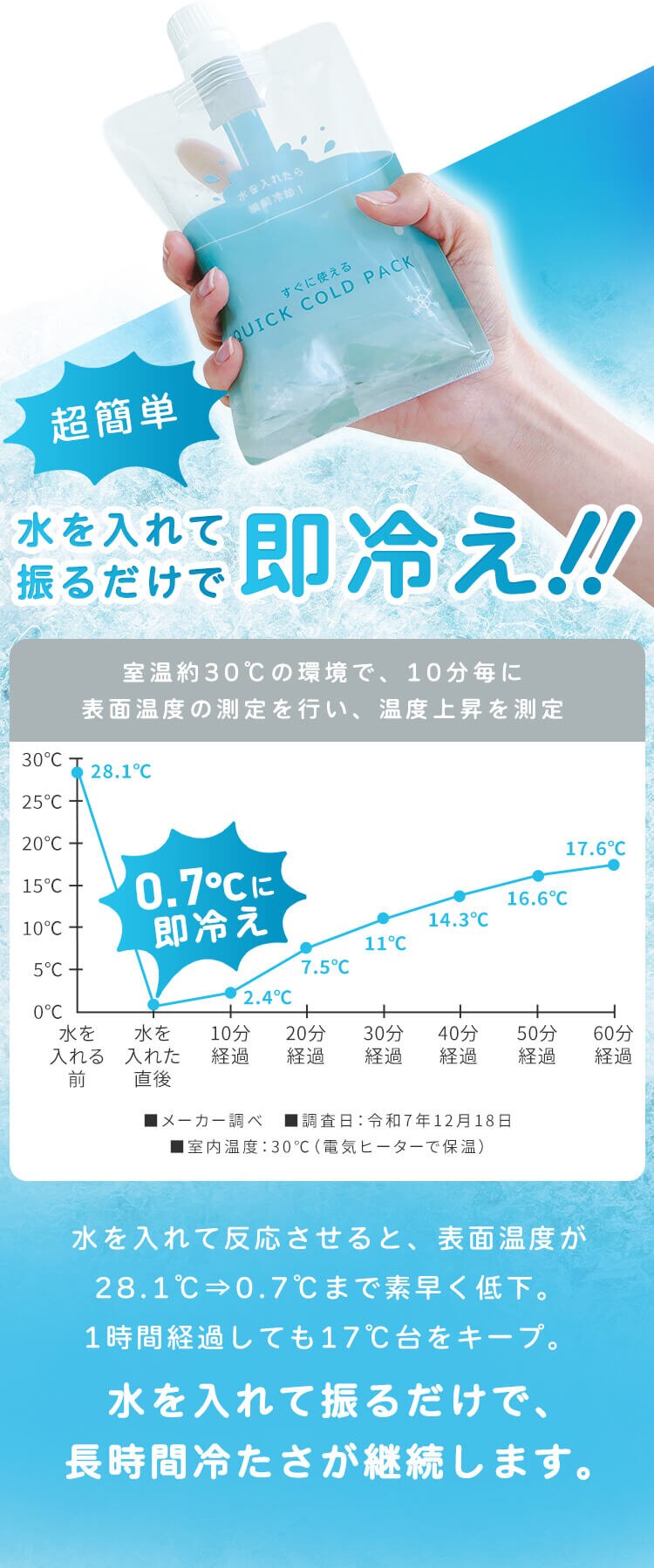 すぐに使える　QUICK COLD PACK　クイックコールドパック　11&times;16cm　2個入り1