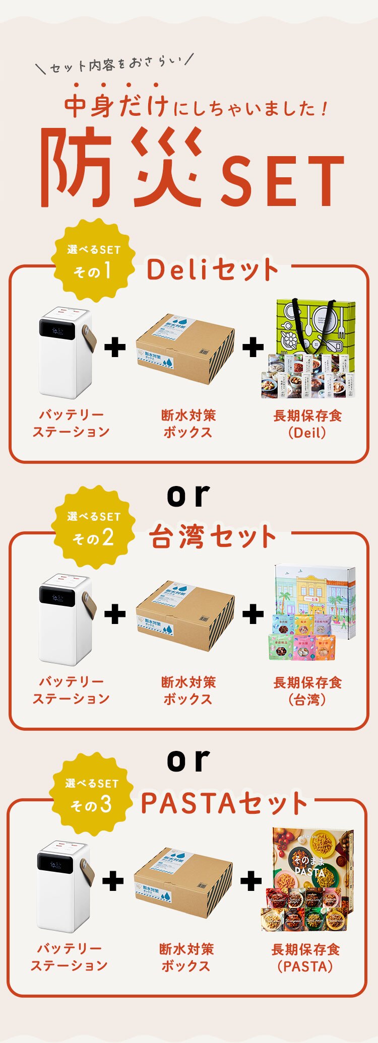 【バッテリー容量キャンペーン】防災セット 中身だけ バッテリーステーション+断水対策セット+Deliセット【前払い不可】【代引き不可】【同梱不可】10
