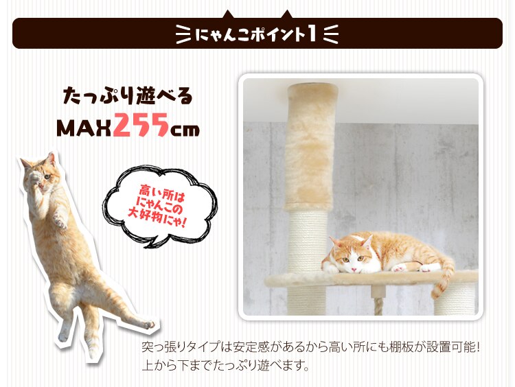 ≪天井突っ張り≫キャットタワー QQ80037 ベージュ2