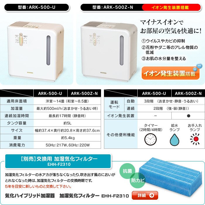 気化ハイブリット加湿器 500ml ARK-500Z-N ゴールド （イオン発生装置搭載）4