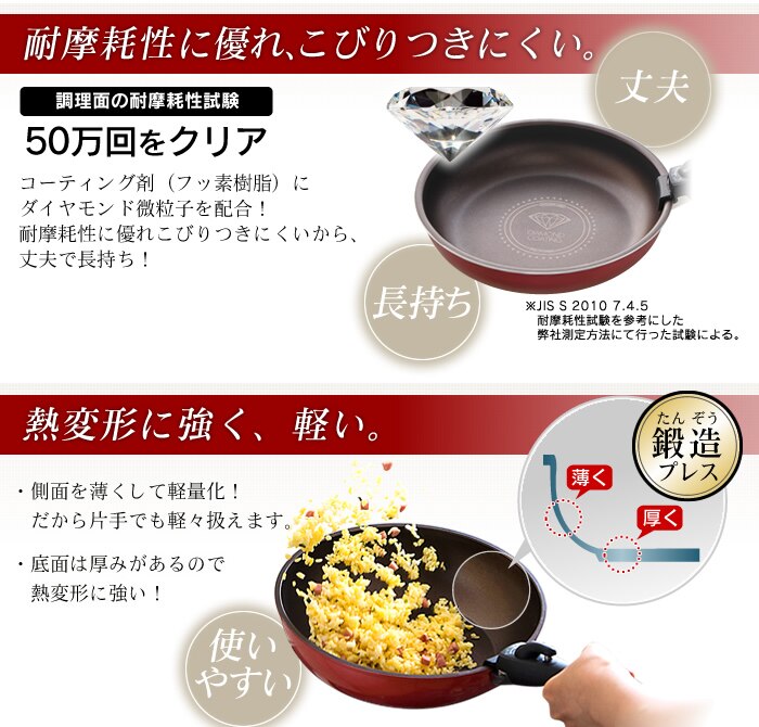 【IH対応】KITCHEN CHEF ダイヤモンドコートパン 9点セット H-IS-SE9 ピンク2