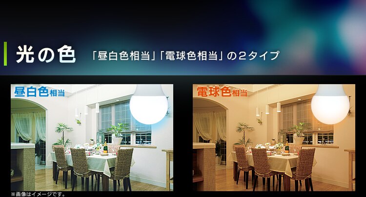光の色「昼白色相当」「電球色相当」の２タイプ