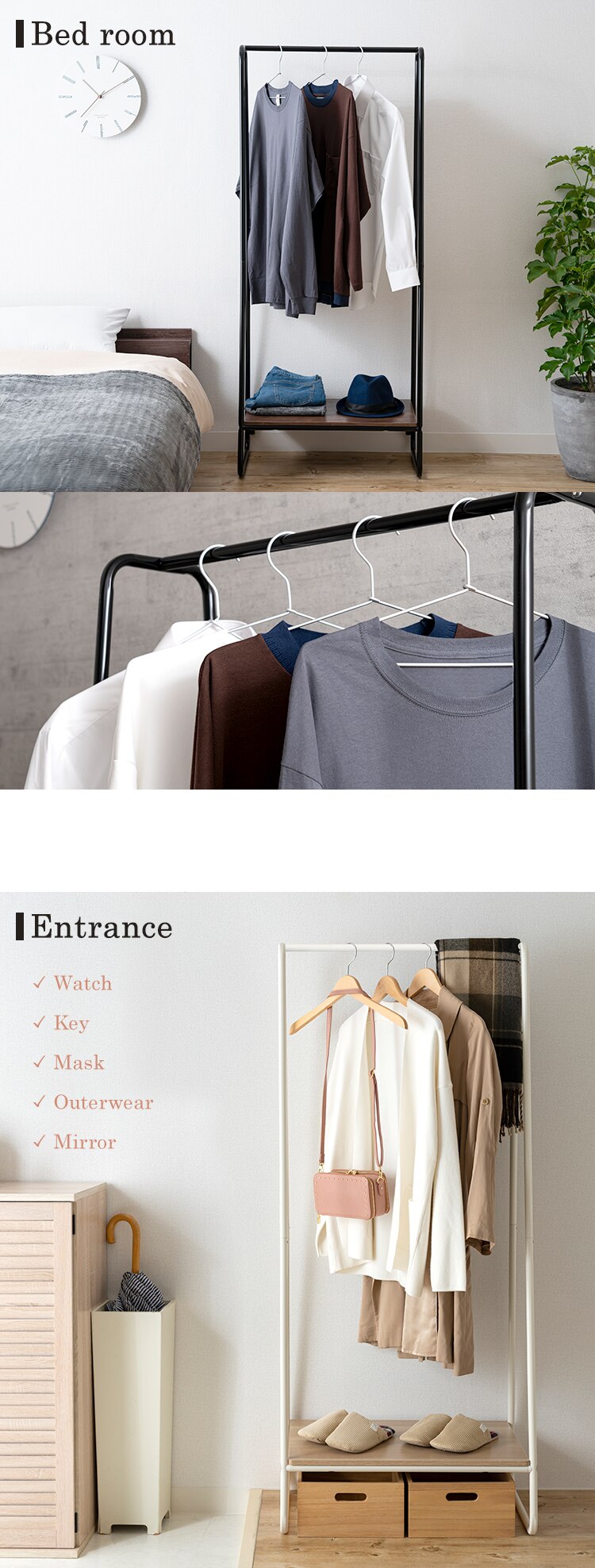 ハンガーラック 1段 プレミアム ボード1枚付き スタイルハンガー2WAYタイプ PI-B1 ブラック 4