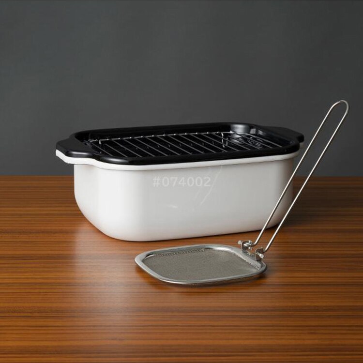 富士ホーロー 角型ホーロー天ぷら鍋 22cm フライヤーネット付き ホワイト TP-22KN.W 【プラザセレクト】