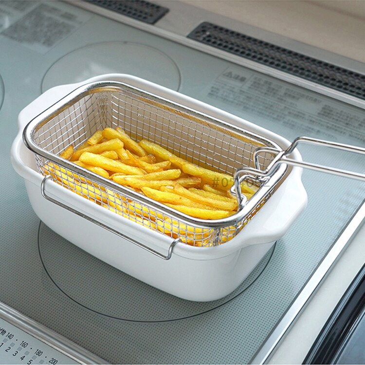 富士ホーロー 角型フライヤーバスケット付き ホワイト TP-20KFB.W 【プラザセレクト】